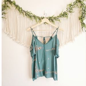 ANTHRO CURRENT AIR Blue Floral Cold Shoulder Top M